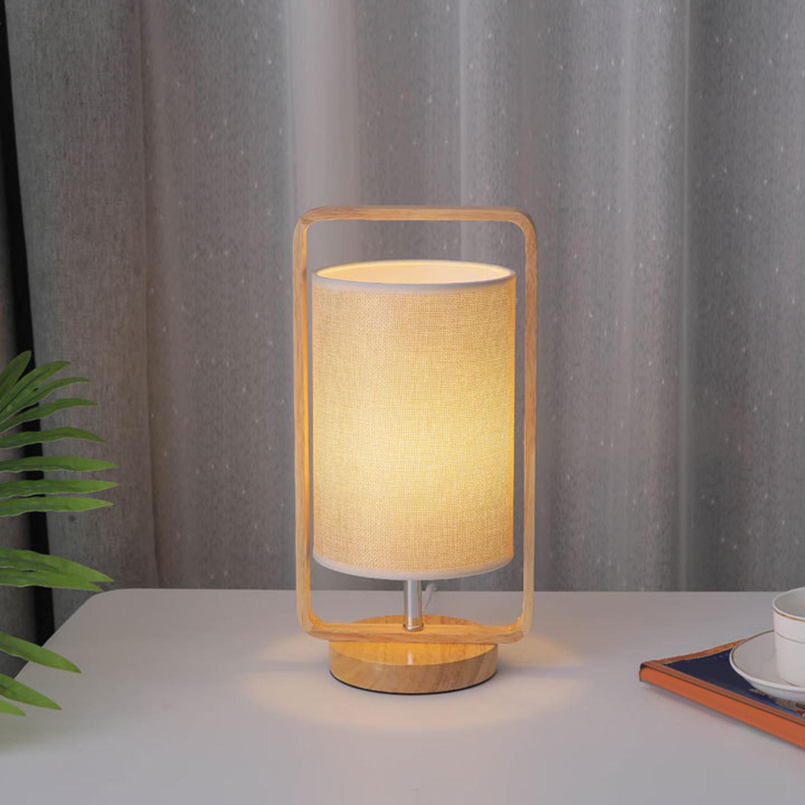 Lampshades Wood Table Lamp Rechargeable for Living Room Desktop Farmhouse Grey