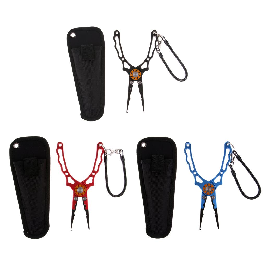 Fishing Pliers Line Cutter Split Ring Fishing Tools with Lanyard Black