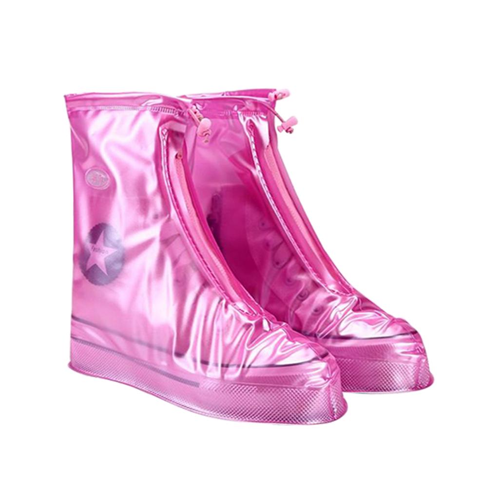 Mid&High Thickened Non-Slip Wear-Resistant Waterproof Shoe Cover M Pink