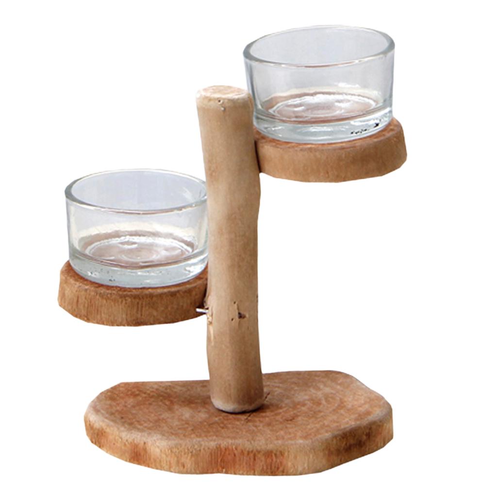 Wooden Tealight Candle Holder with Glass Candle Cup Pillar Candle Stand