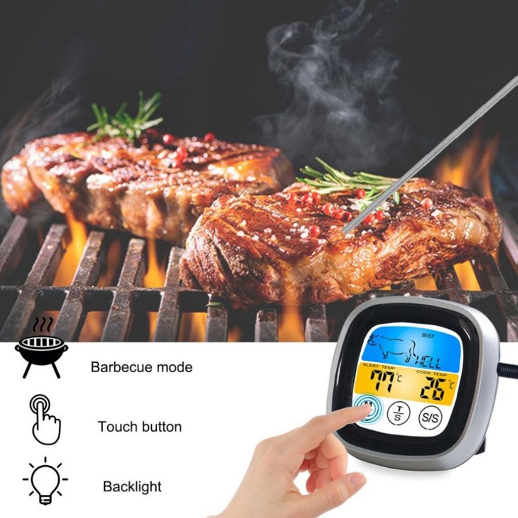 Food Cooking Bluetooth Wireless BBQ Thermometer Black Silver