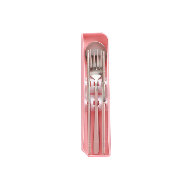 Portable Stainless Steel Spoon Chopsticks with Box Tableware Set Pink