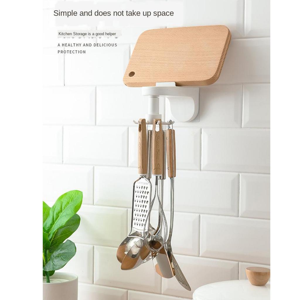 Kitchen Cooking Utensil Rotate Carousel Oragnizer 6 Hook White_Wall Mount