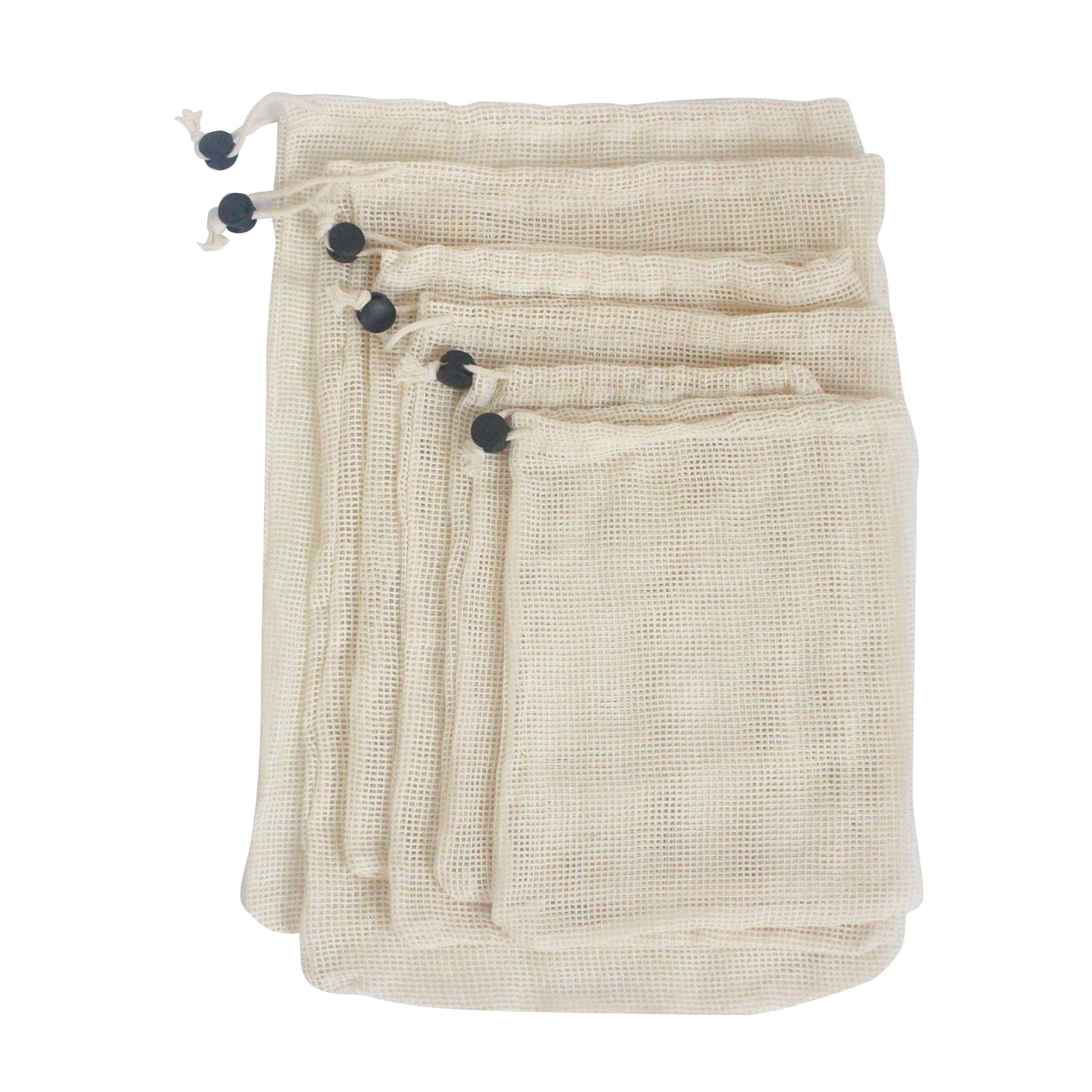 Cotton Mesh Vegetable Bags Produce Bag Storage Bag  6pcs Black Buckle