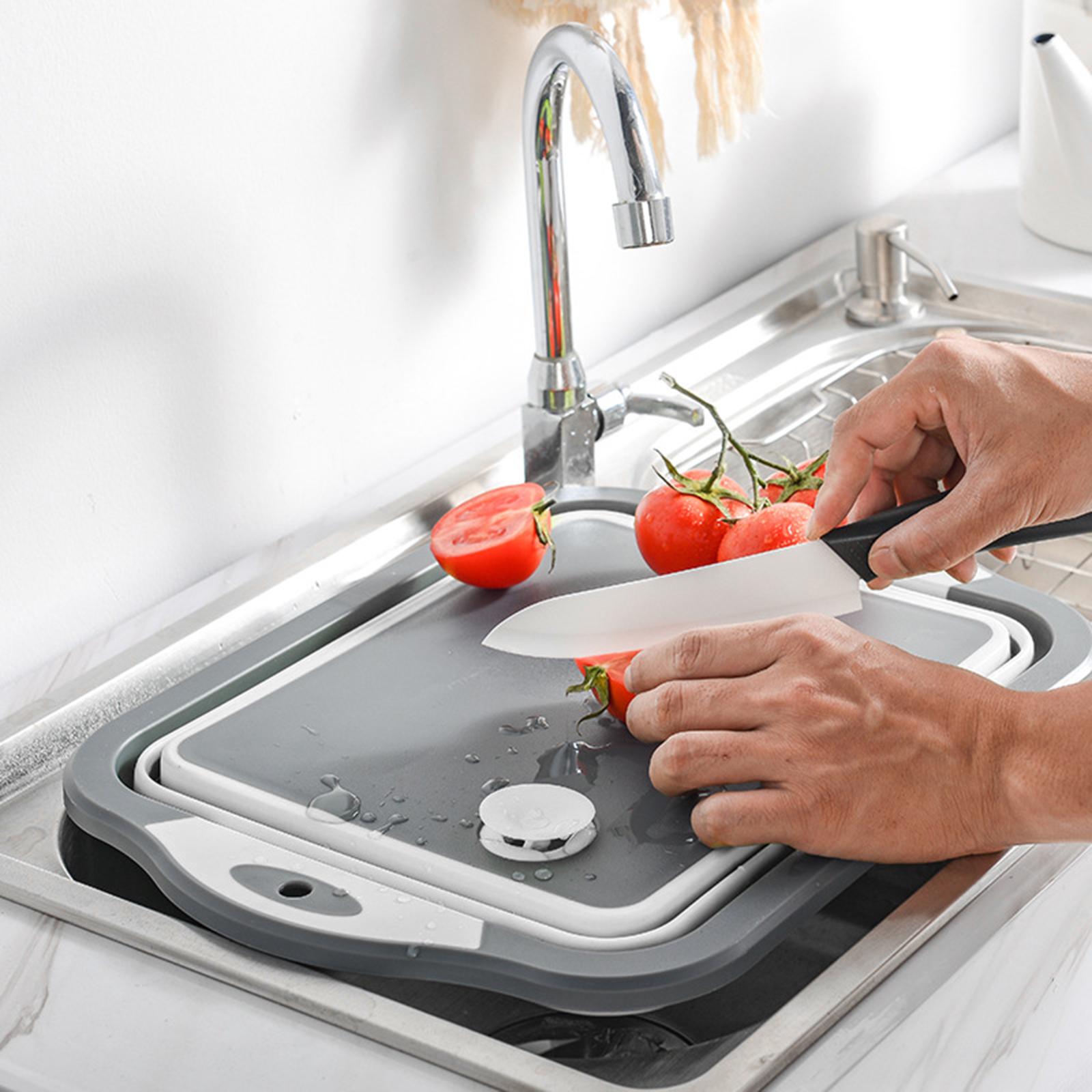 Outdoor Collapsible Cutting Board Foldable Draining Veggies Bowl Sink Basket white