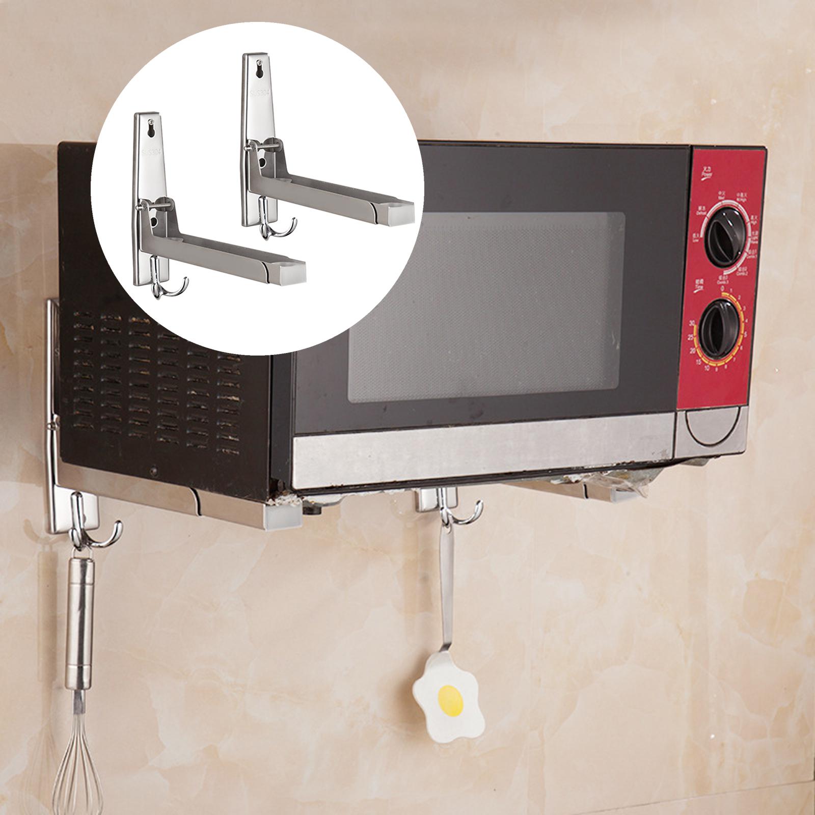 Microwave Mount Bracket Adjustable Foldable for Kitchen Stainless Steel hook