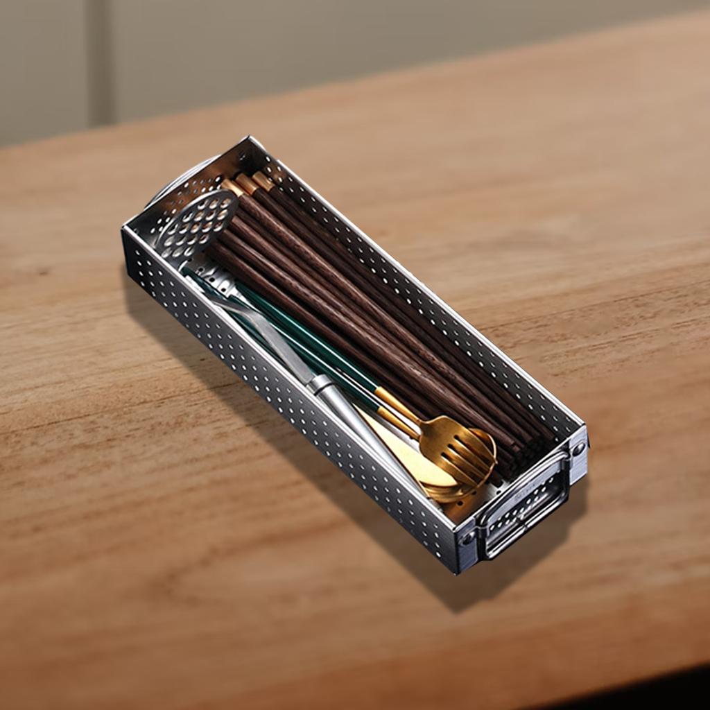 Stainless Steel Utensil Storage Container Washing Drying Rack Flatware Tray