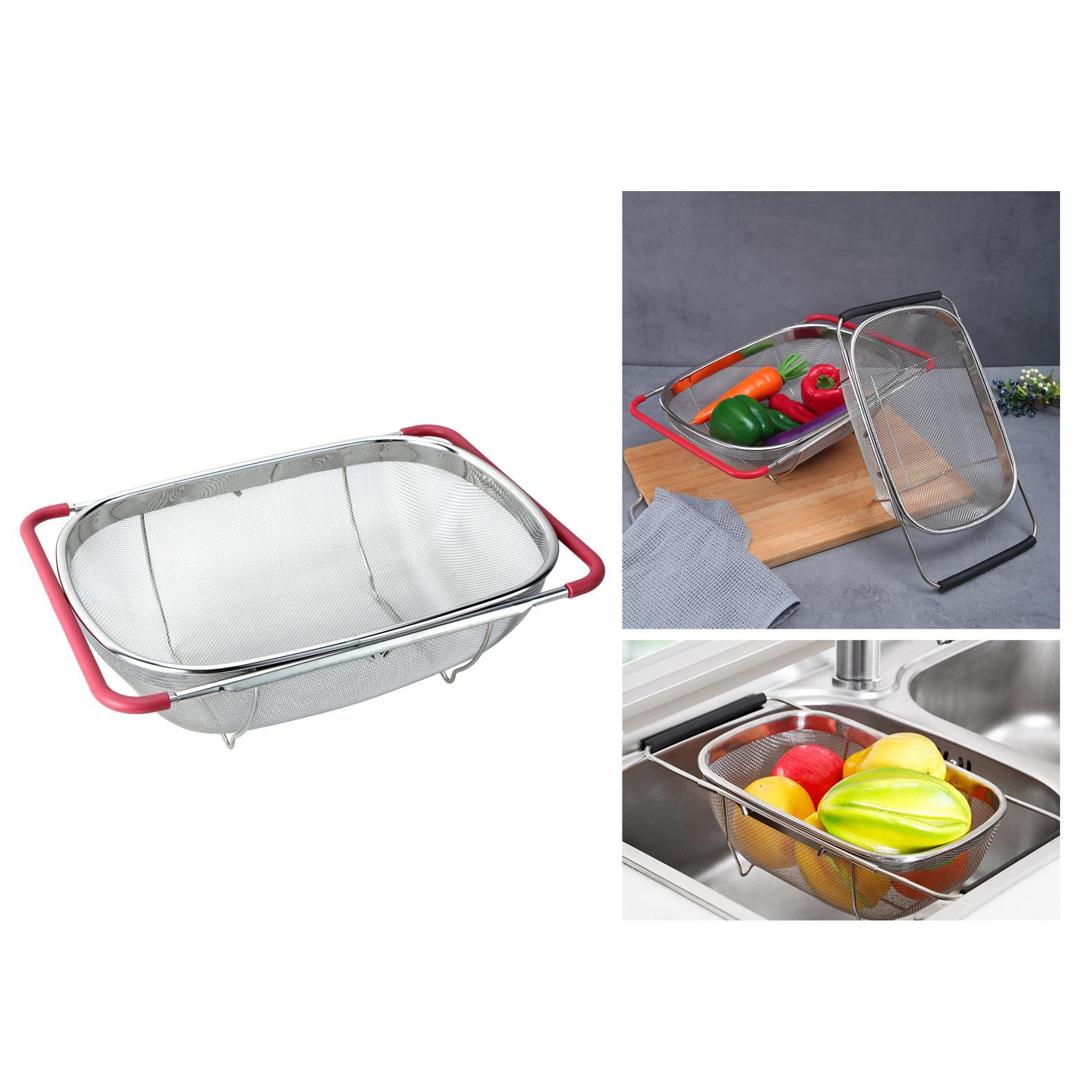 over Sink Colander Strainer Basket Extendable Fruits Vegetables Drain Basket Red