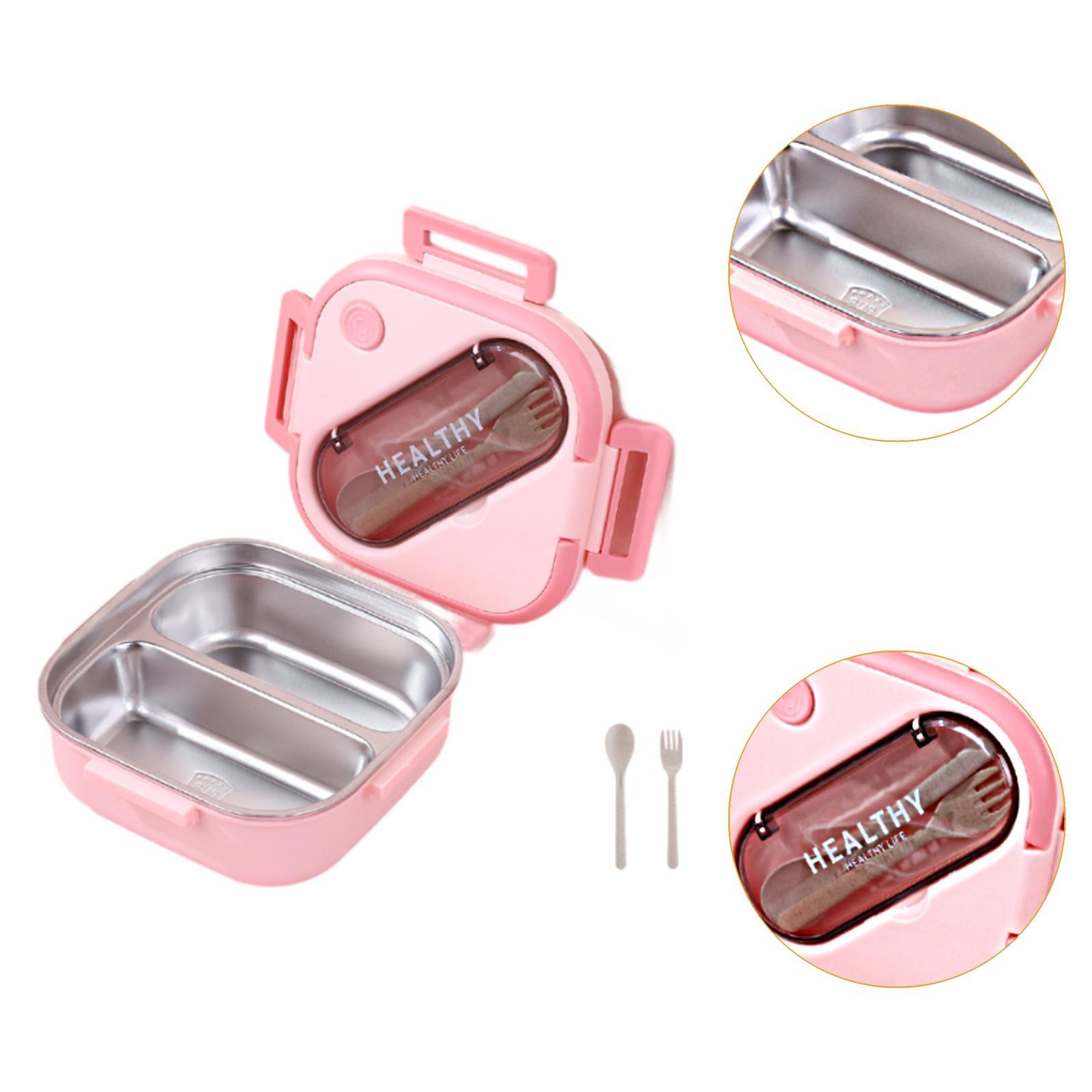 Bento Lunch Box Twocompartments Multifunctional Built-in Pp Utensil Set Pink