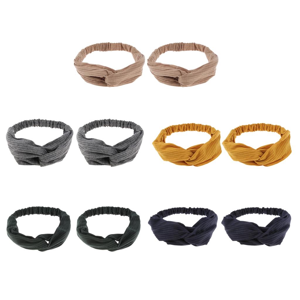 2pcs Women's Stretchy Headbands Twist Knot Wraps Turban Headwear Khaki
