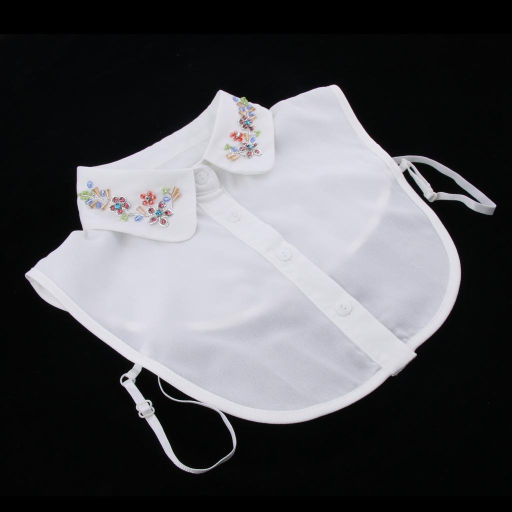 Fake Collar Beads Crystal Half Blouse False Collar Dickey White Design 2