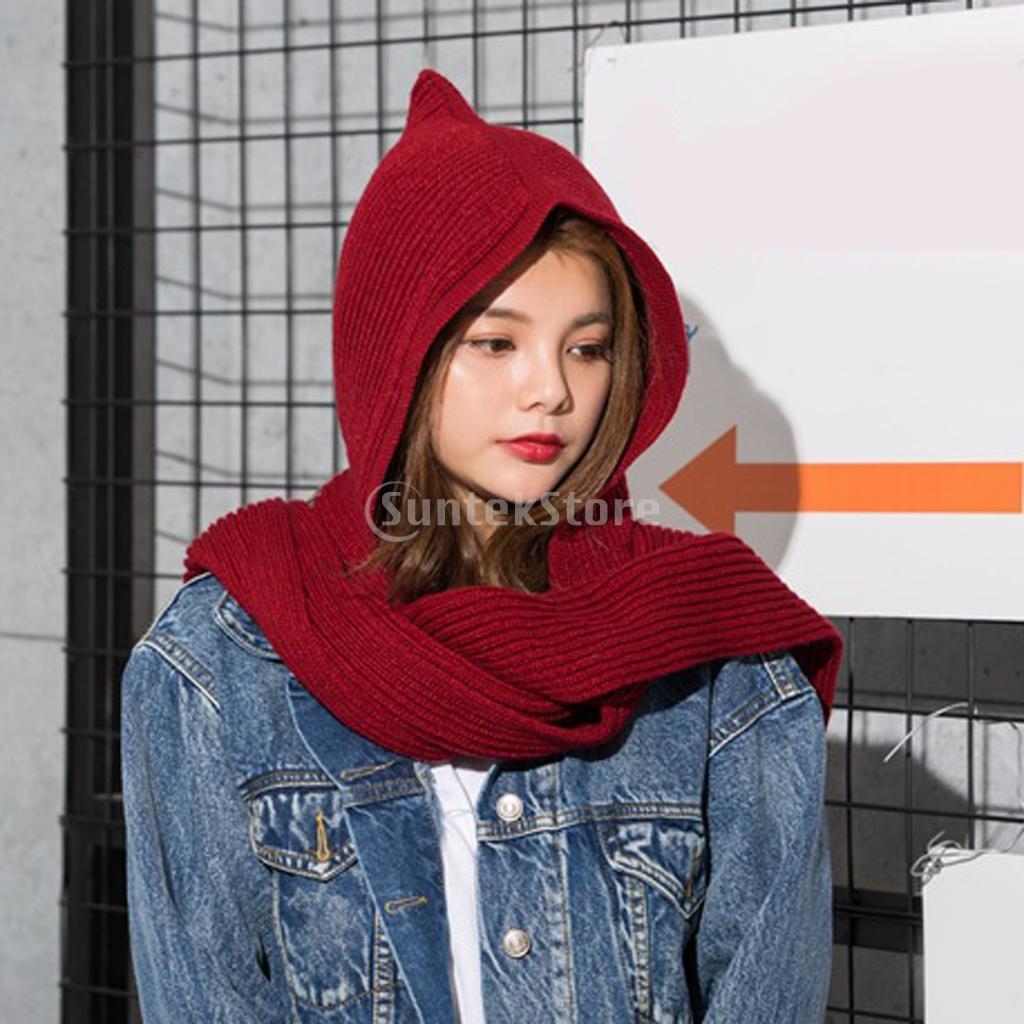 Parent-child Winter Knit Hooded Scarf Headscarf Neck Warmer Hoodie Hat Black