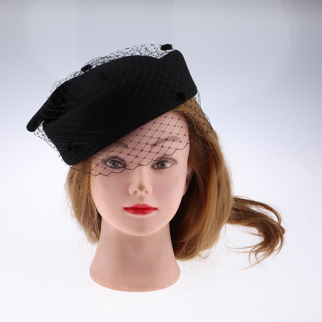 Ladies Woolen Birdcage Pillbox Hat Cap Fascir Wedding Party Headpiece