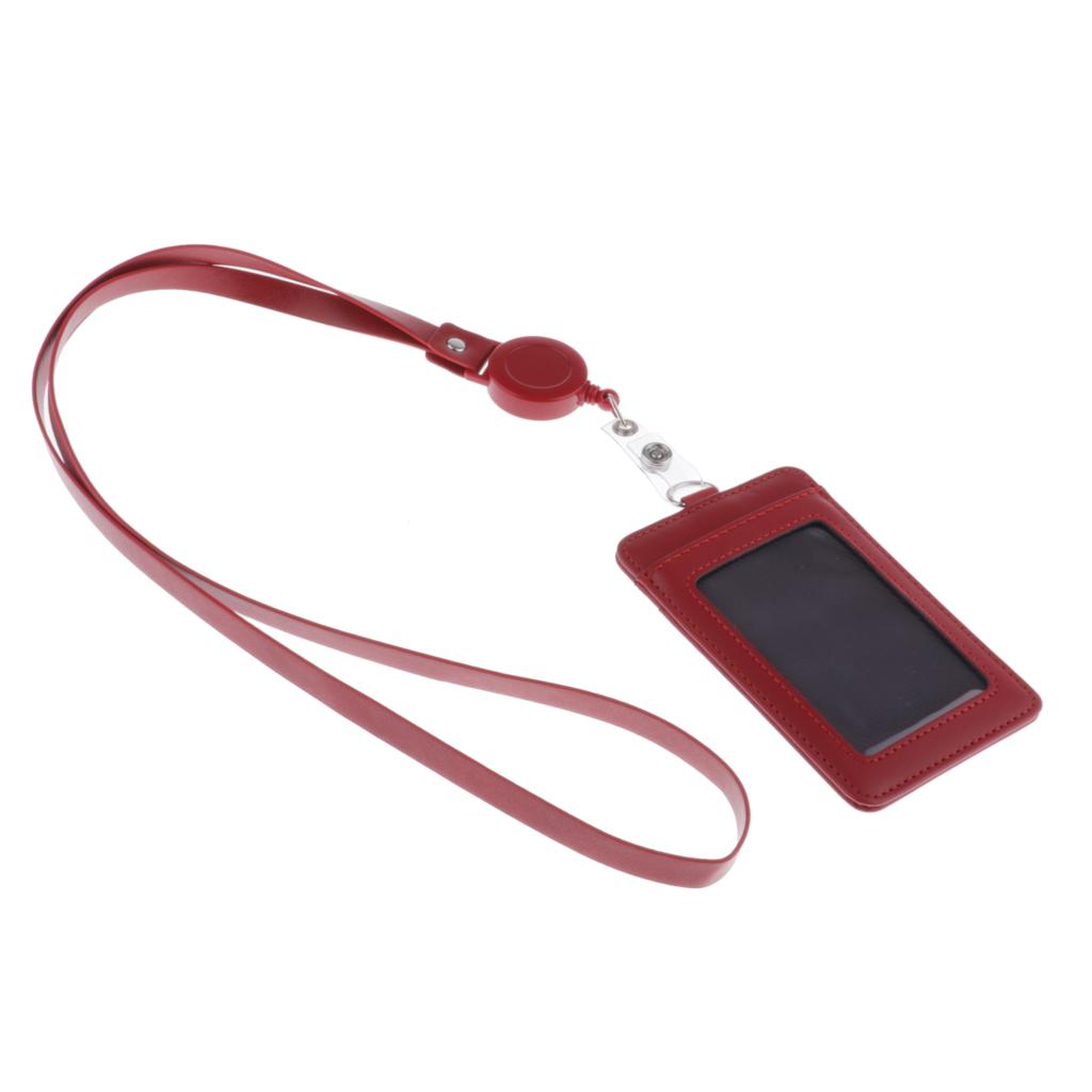 ID Card Holder Double Sided Leather Case Badge Necklace Neck Strap ...