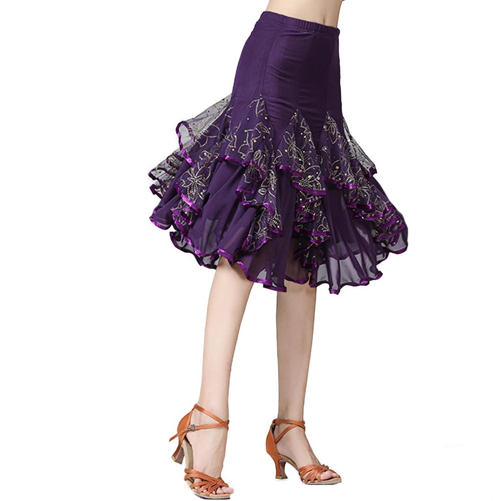 Flamenco Ballroom Waltz Dance Big Swing Skirt Sequined Modern Costumes Purple