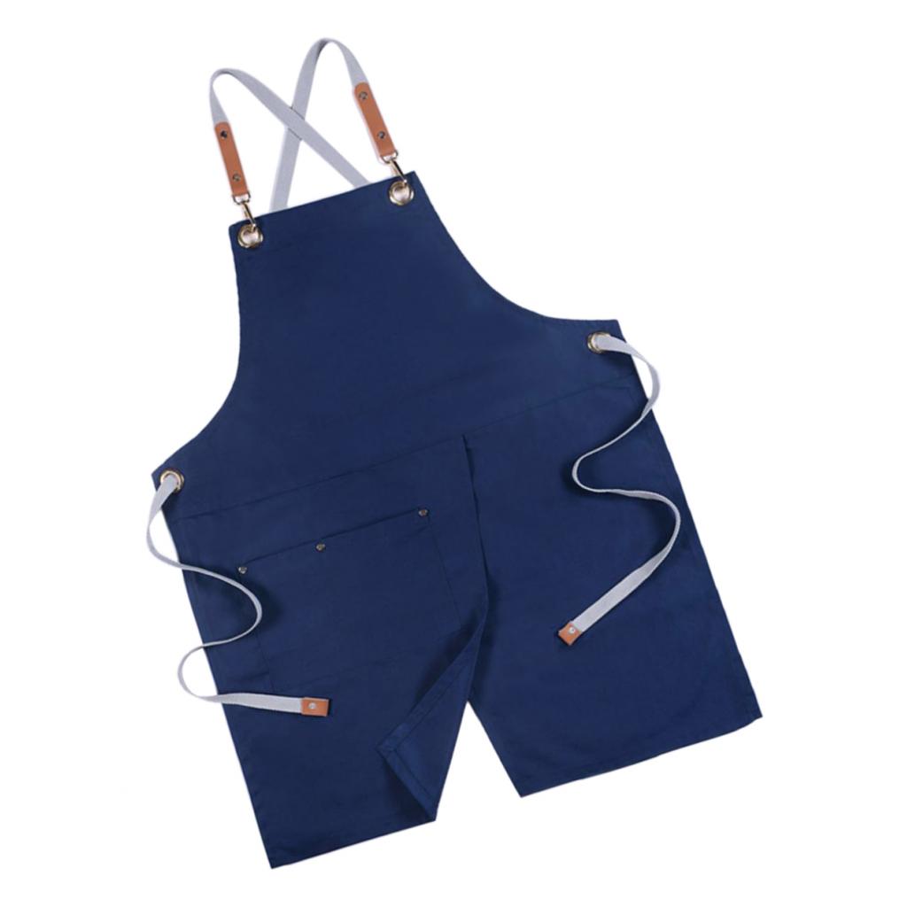 Canvas Apron with Pockets Cafe Kitchen Cooking Painting Apron Bib Navy Blue