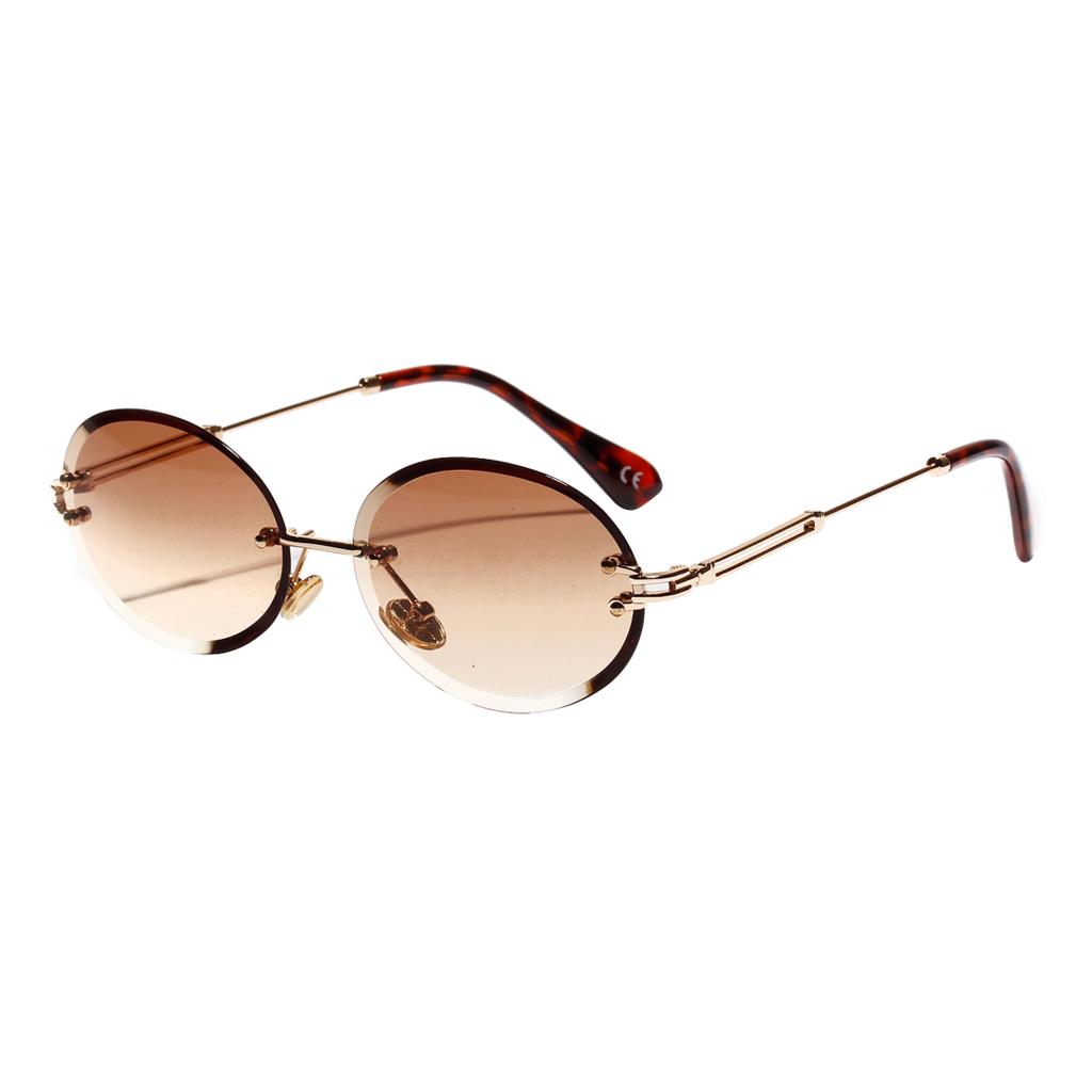 Women Rimless  Diamond Cutting Sunglasses Eyewear Shades Brown