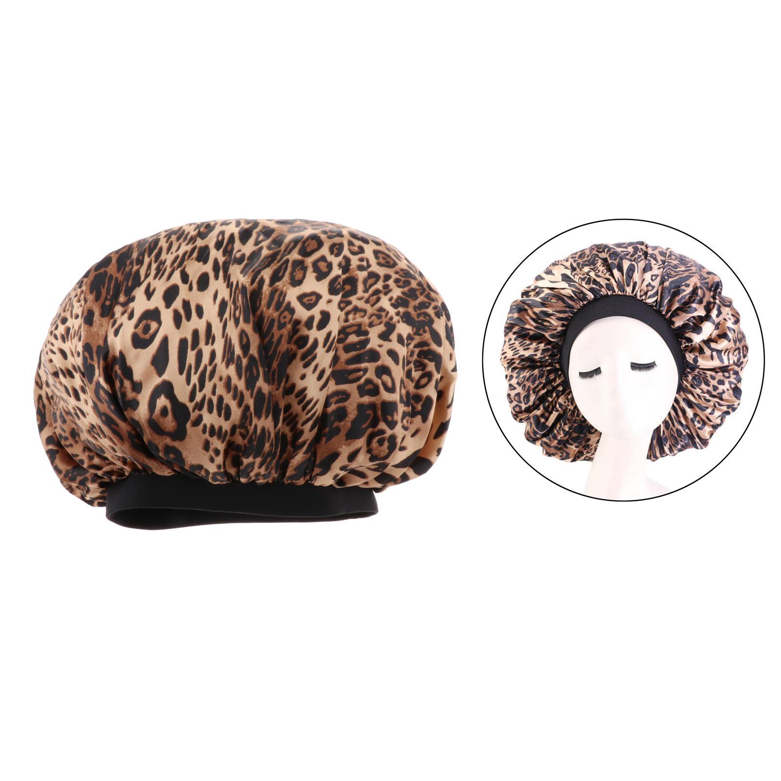 Satin Women Sleep Cap Night Wrap Elastic Sleeping Bonnet Leopard