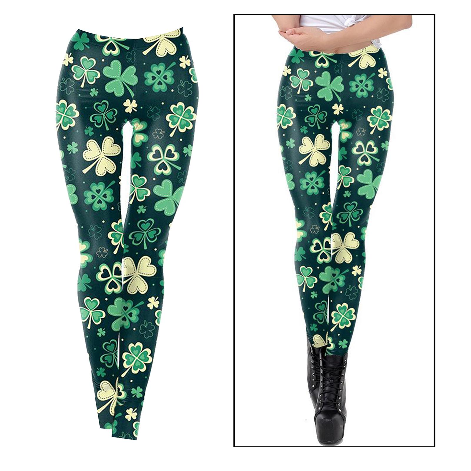 Stretchy Soft Women Leggings Shamrock Print Compression Pants Shamrock XL