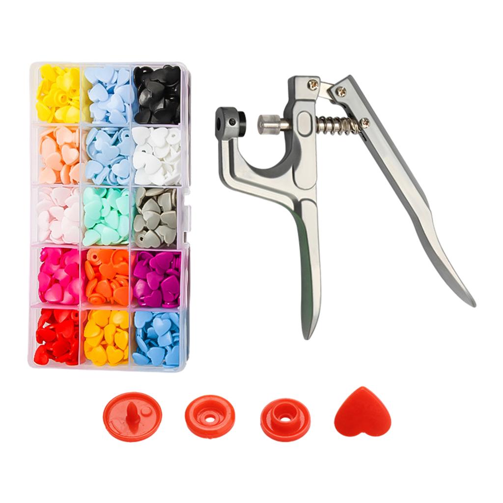150Pcs T5 Plastic Buttons + Snap Pliers  heart