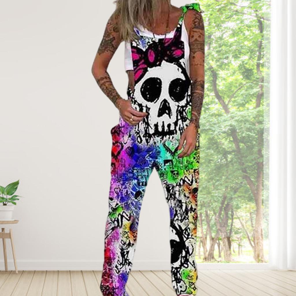 Sleeveless Overalls Multi-printed Long Pants Halloween Decor Bandhnu