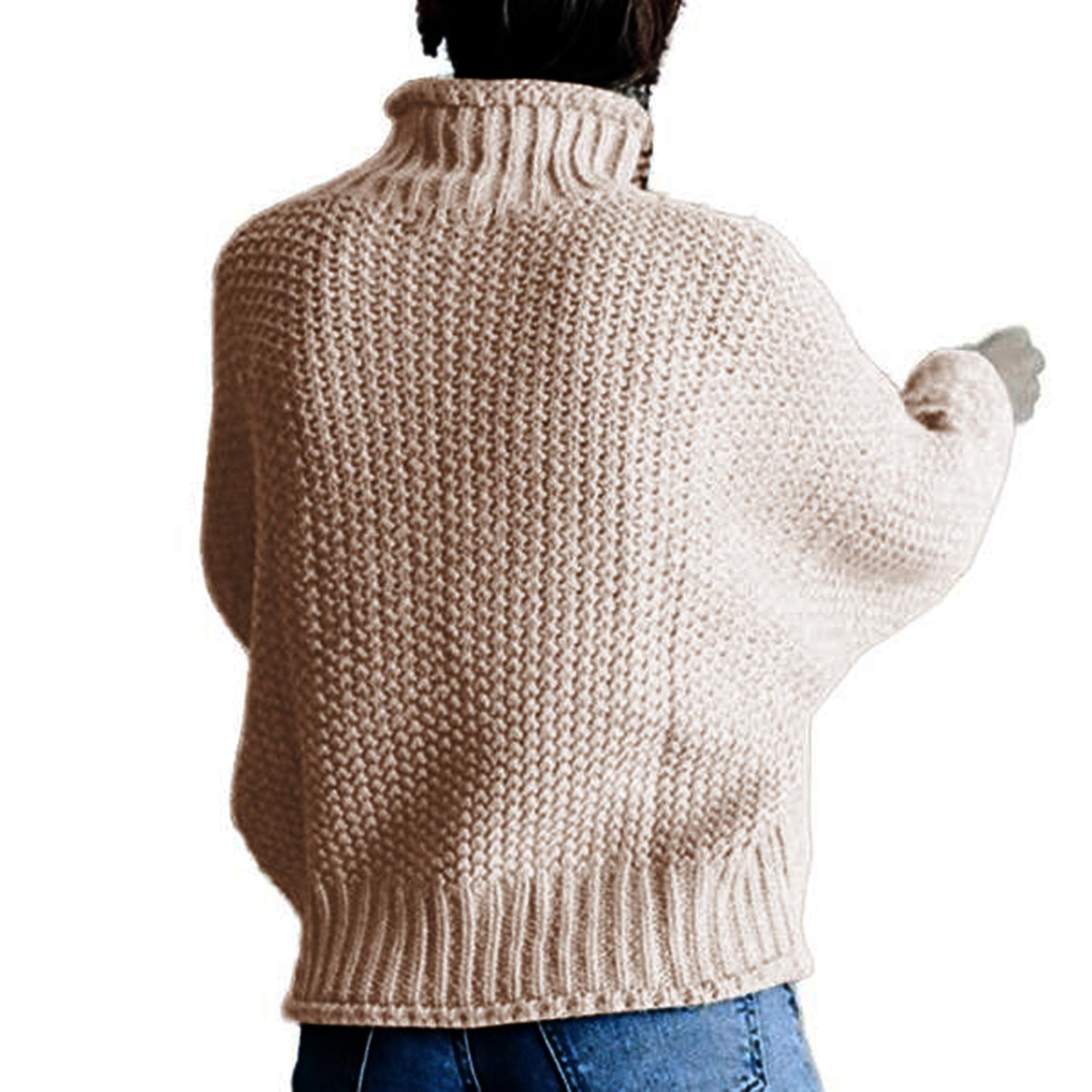 Womens Turtleneck Batwing Sleeve Oversized Pullover Sweater S Khaki