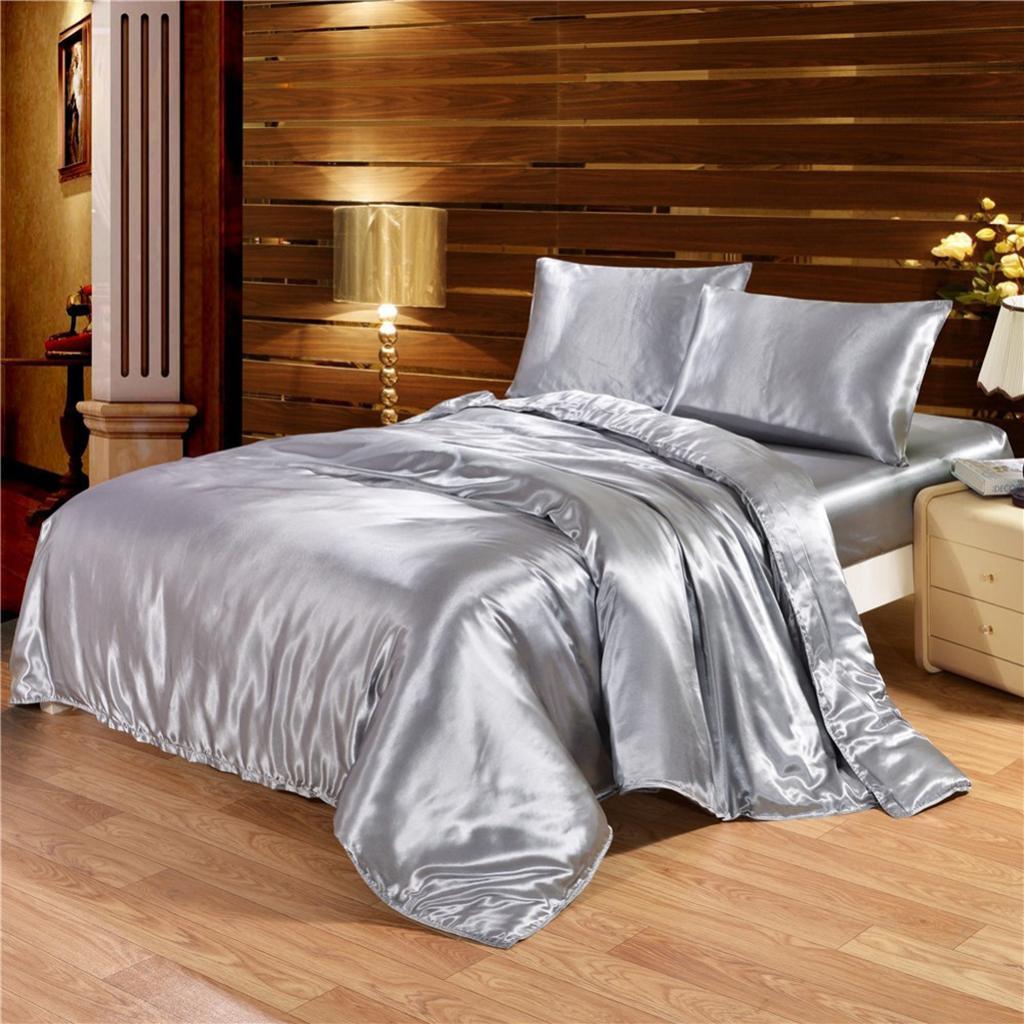 Modern Satin Silk Bedding Set Duvet Cover Fitted Quilt Cover And Pillow Cases Ebay