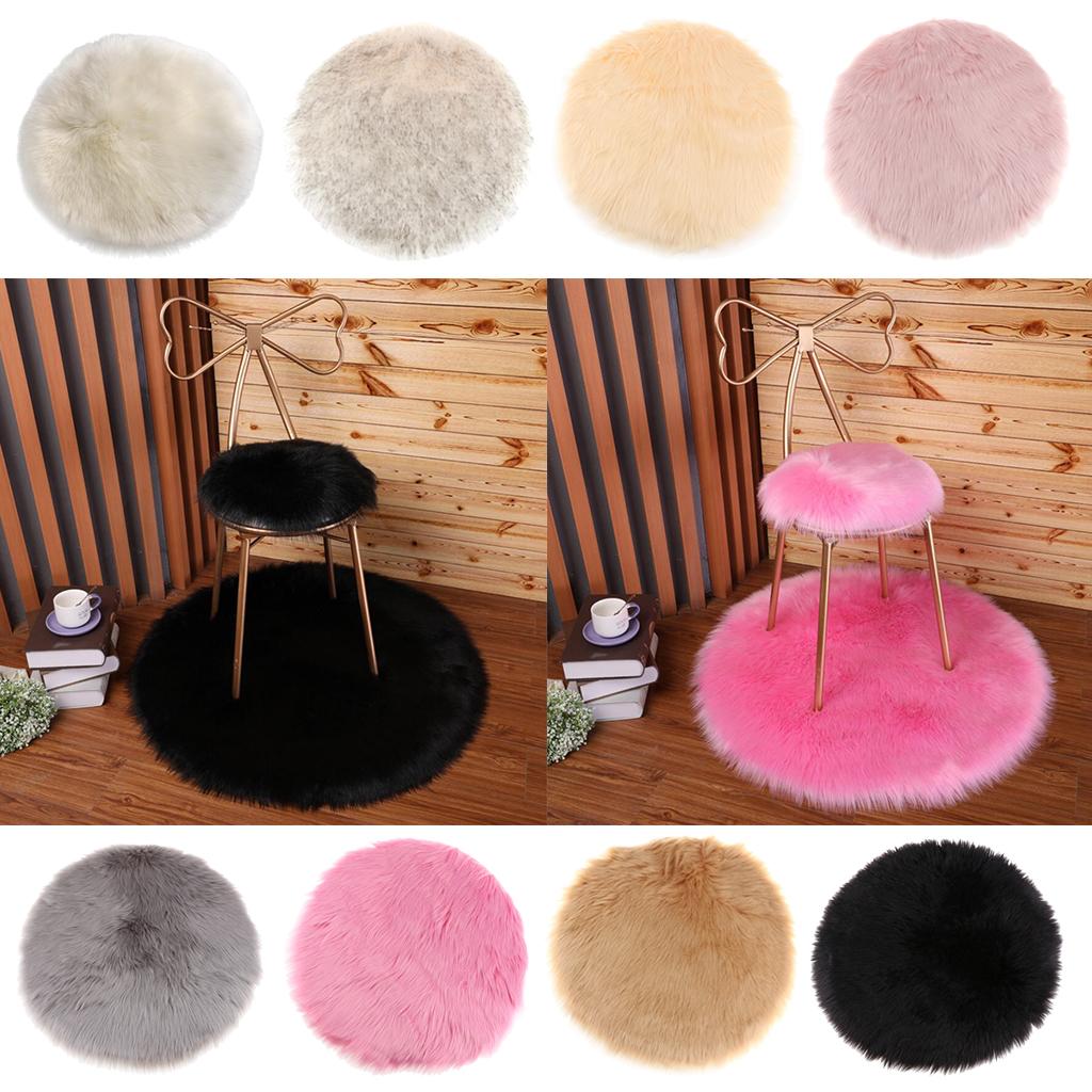 3xFaux Fur Seat Cushion Pad Artificial Sheepskin Mat White, 30cm