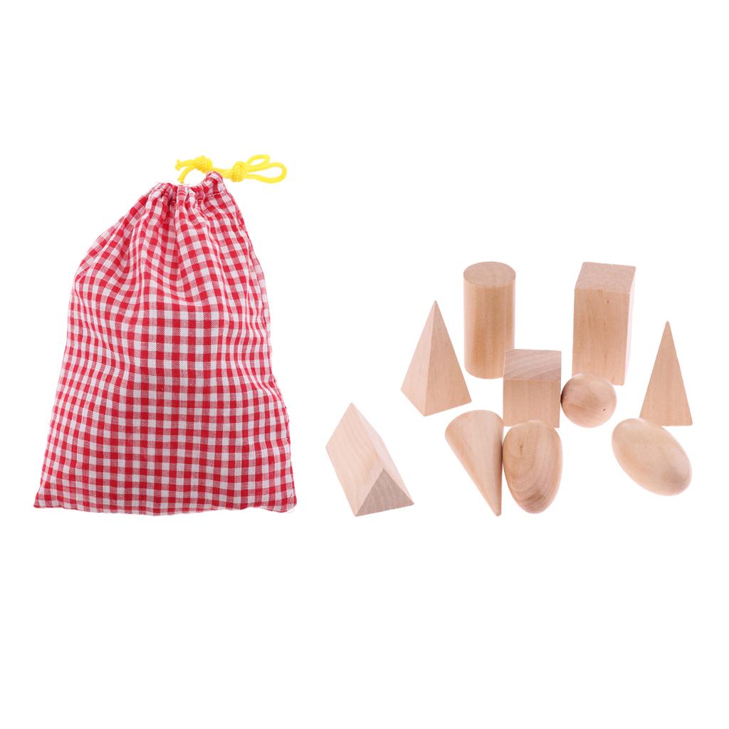 Kids Geometric Wooden Blocks Montessori Game Toys with Bag