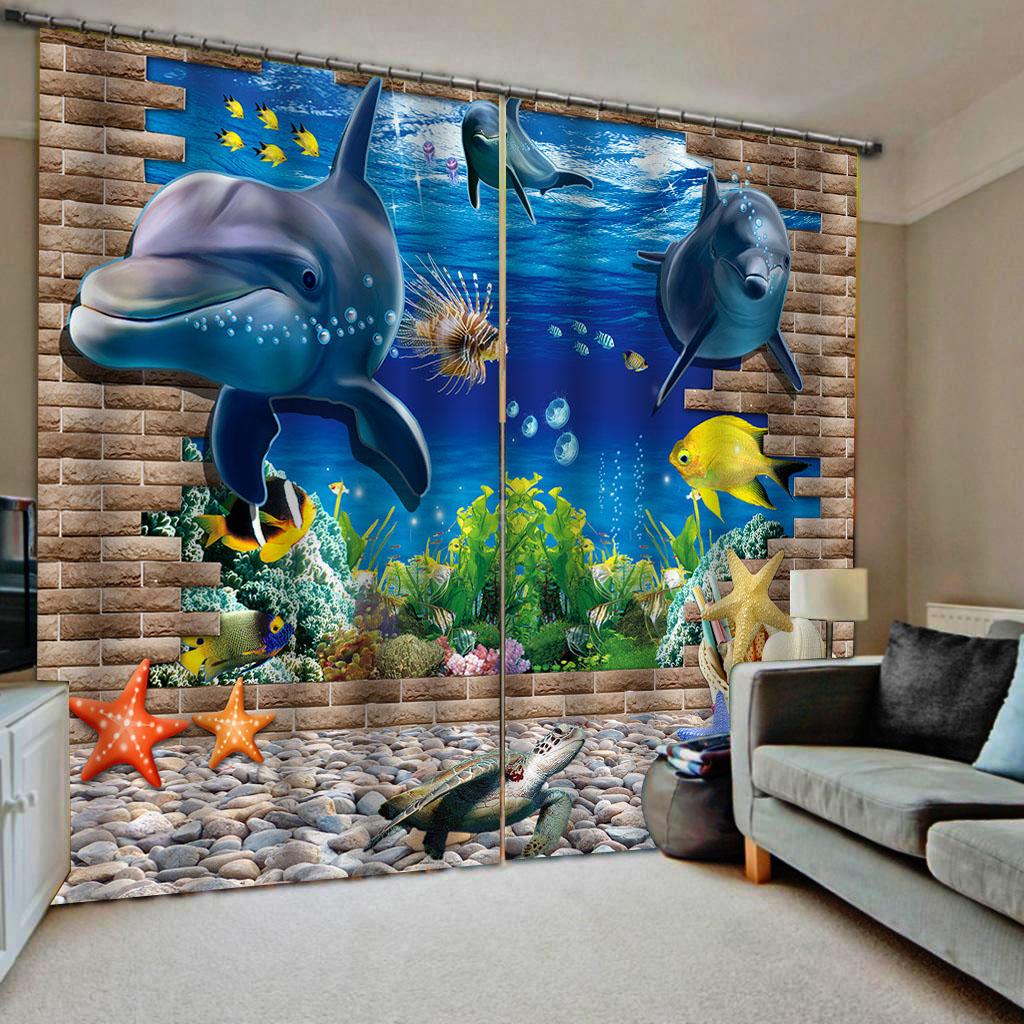 Digital Printing 3D Curtain Drapes for Bedroom Living Room Undersea_A