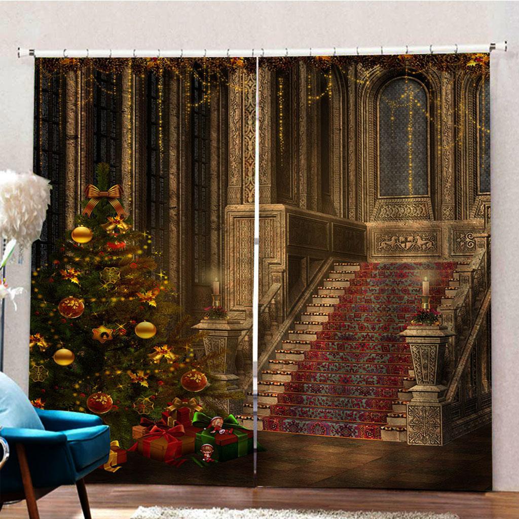 Christmas Castle Waterproof Living Room Bedroom Window Drapes 2 Panel Set