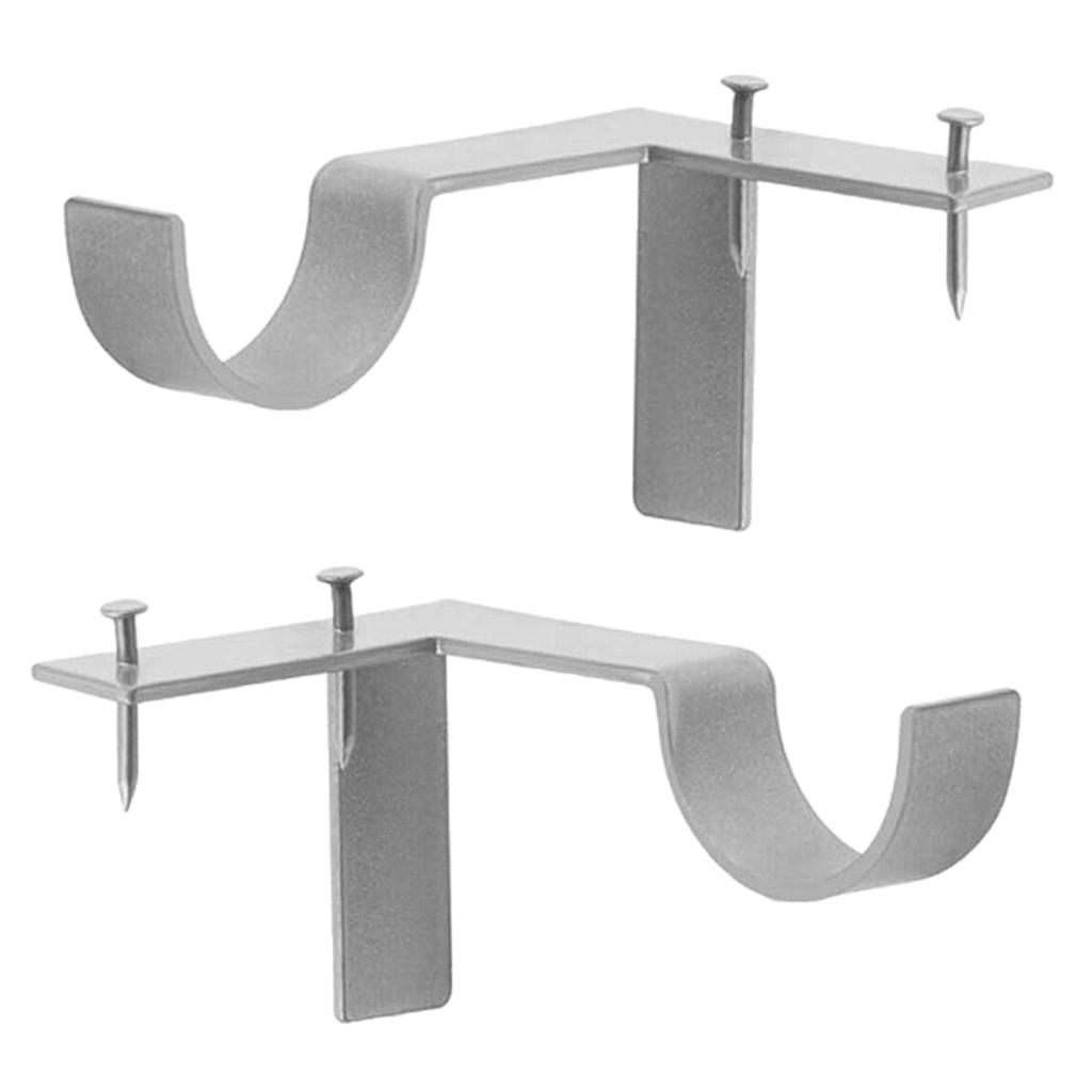 4Pcs Metal Curtain Pole Rod Wall Window Bracket Hook Holder Single Silver