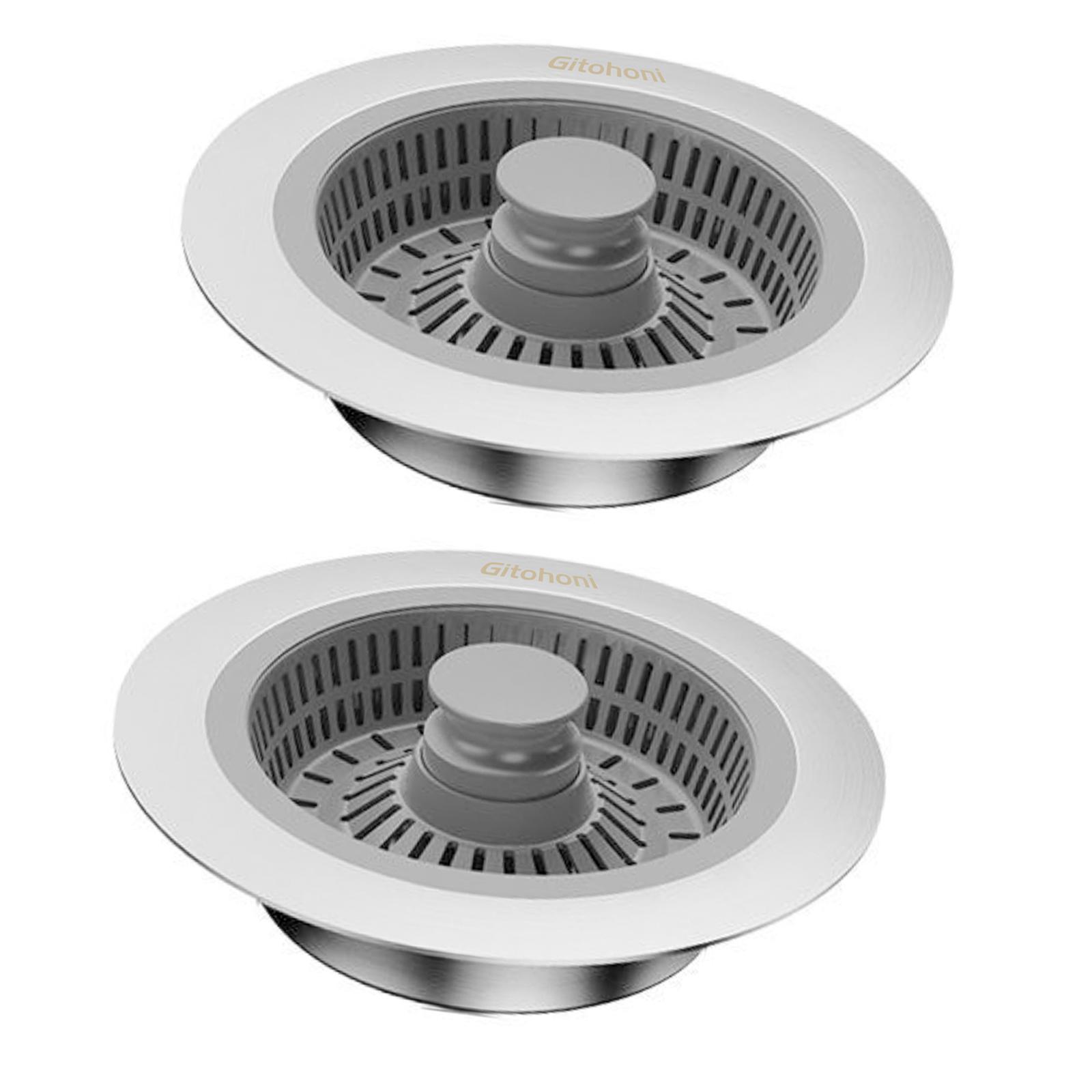 2x Kitchen Sink Drain Strainer Metal Kitchen Sink Strainer and Stopper Combo
