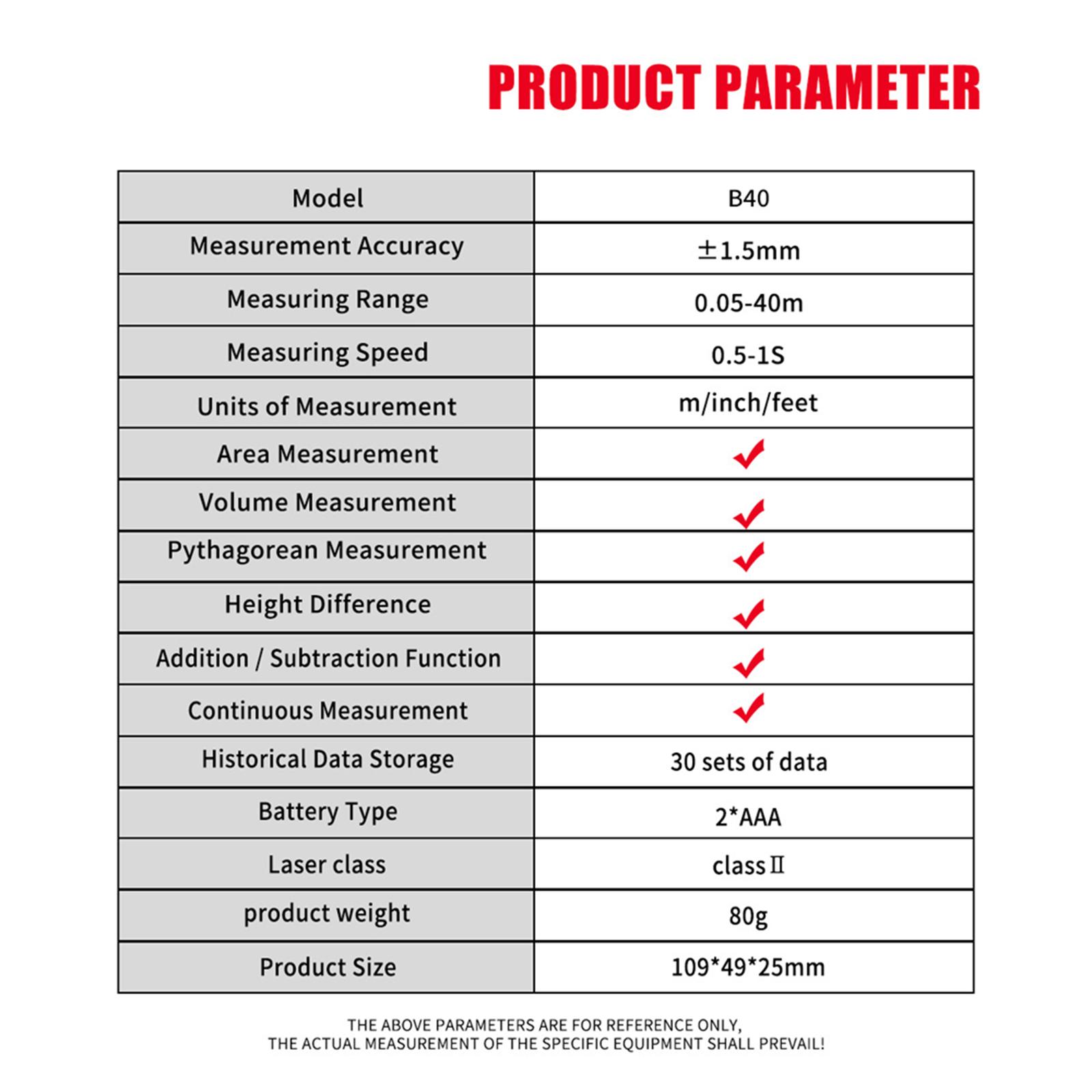 Laser Distance Meter Digital Laser Range Finder Distance Area Volume  60m