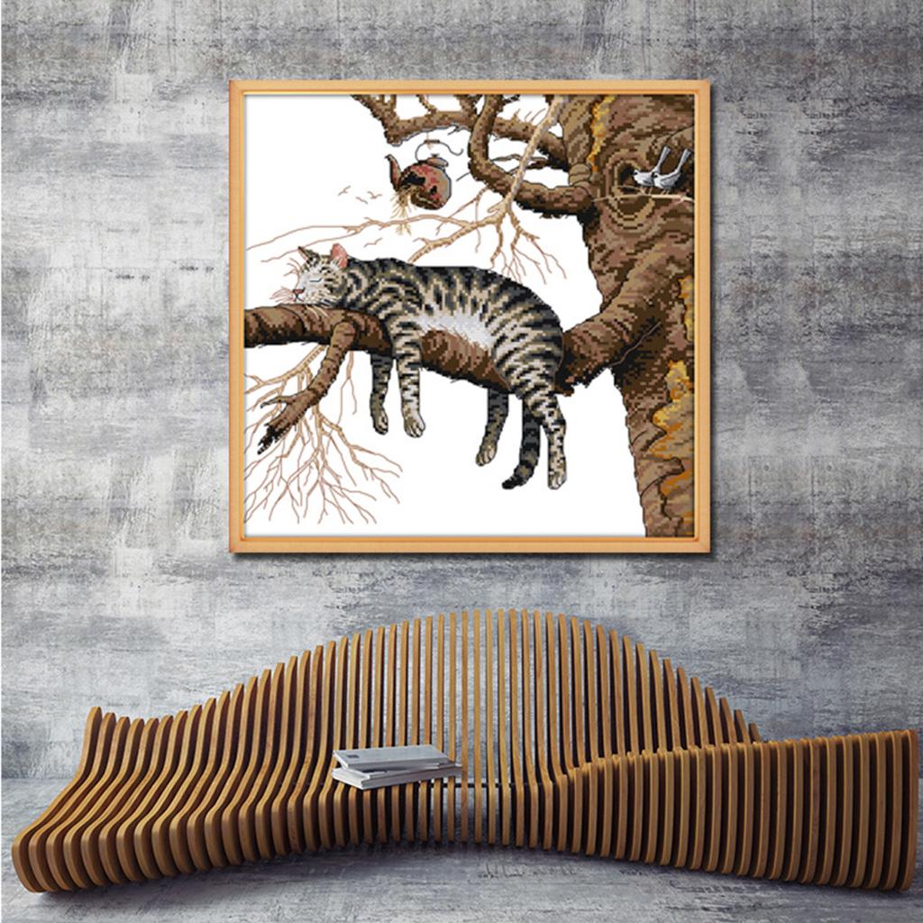 Stampted & Counted Cross Stitch Kit Sleeping Cat Pattern 14CT Stamped