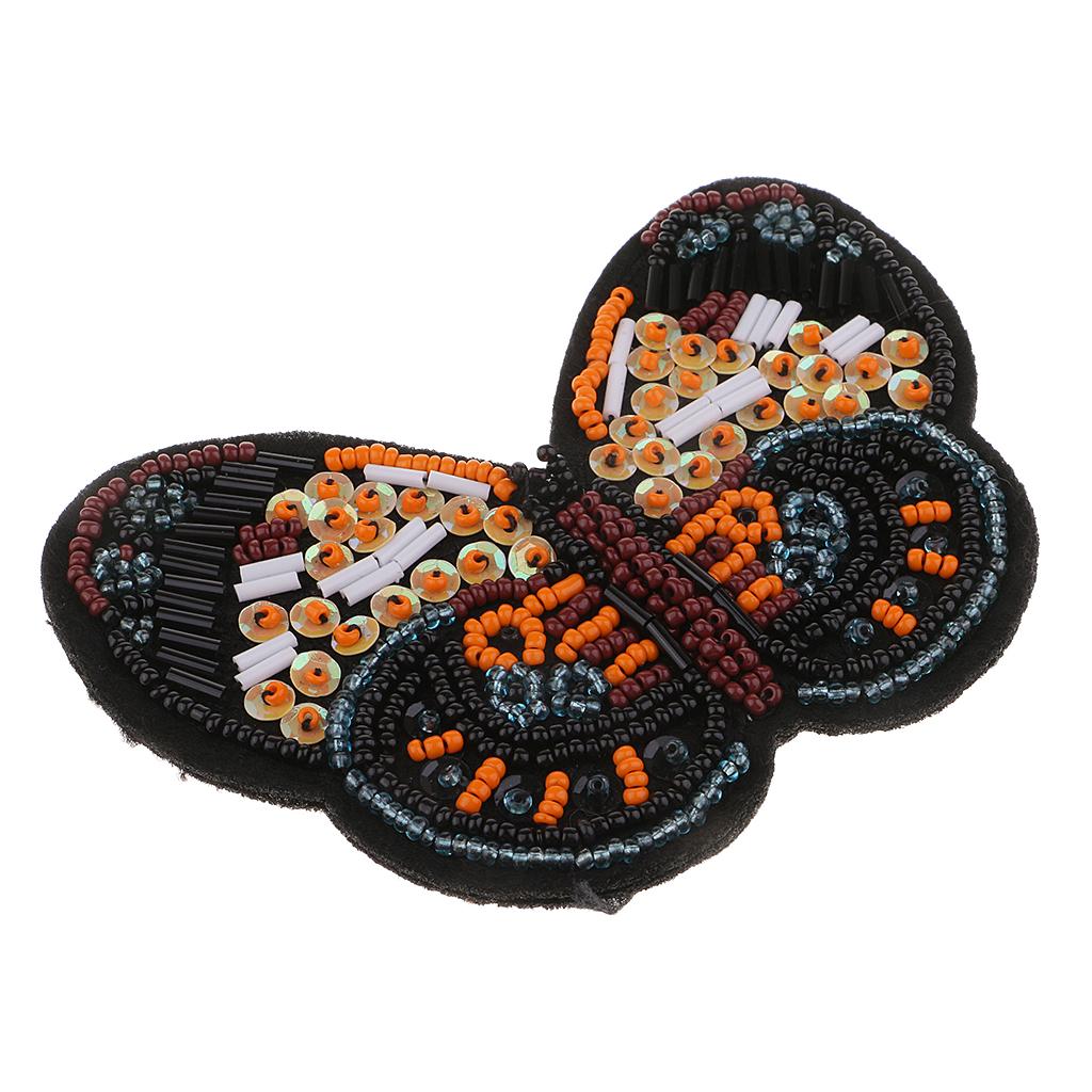 Embroidered Butterfly Sequin Beaded Patches Appliques DIY Craft Orange