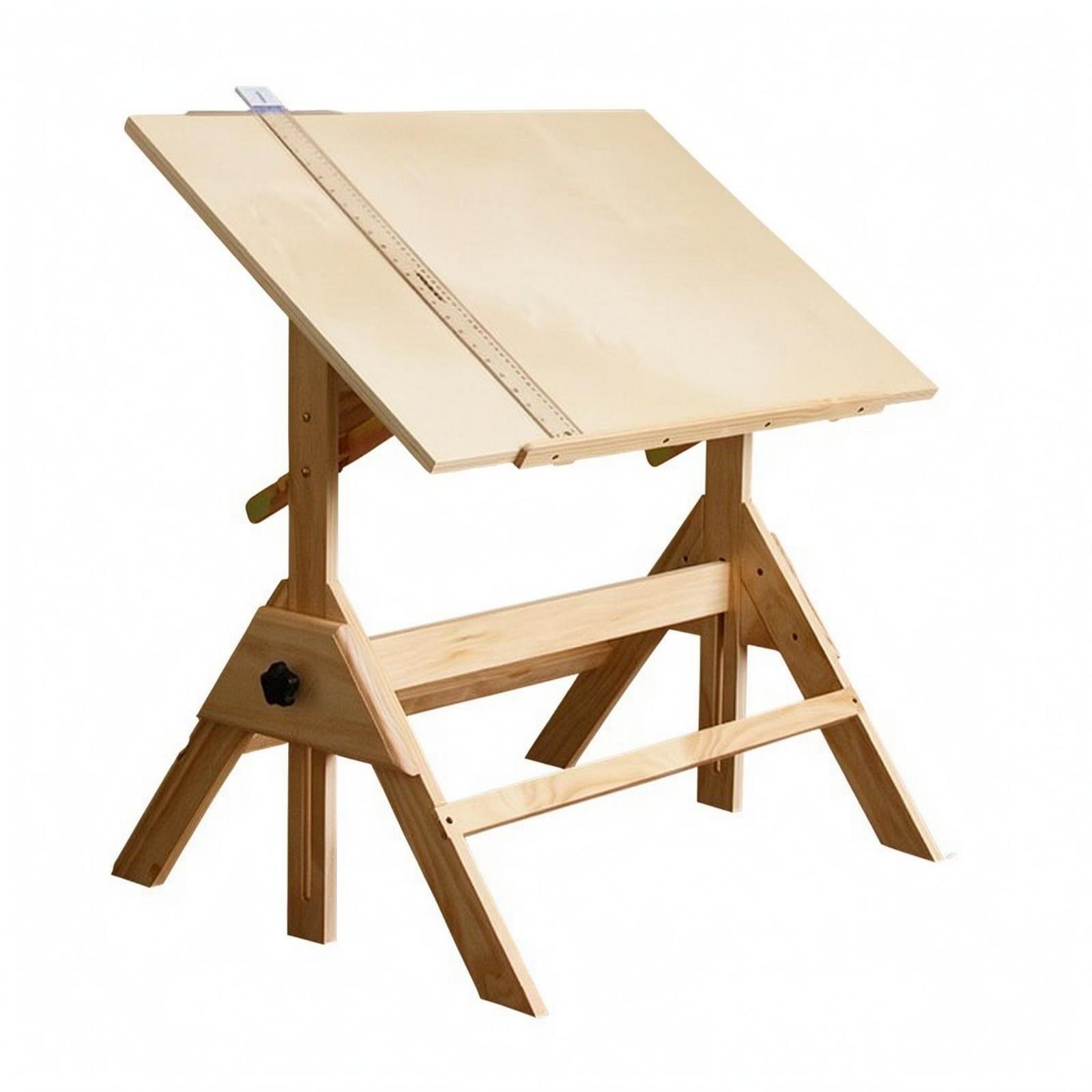 Adjustable Drafting Table Wood Finish Wooden Drafting Square Included Tilting Drawing Desk