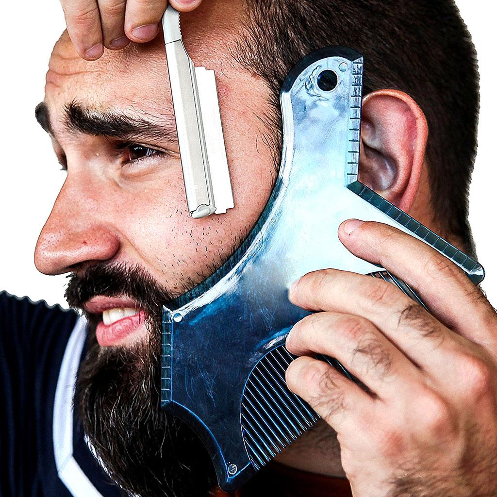 Mens Beard Shaping Ruler Comb Facial Hair Styling Trimming Template  Blue