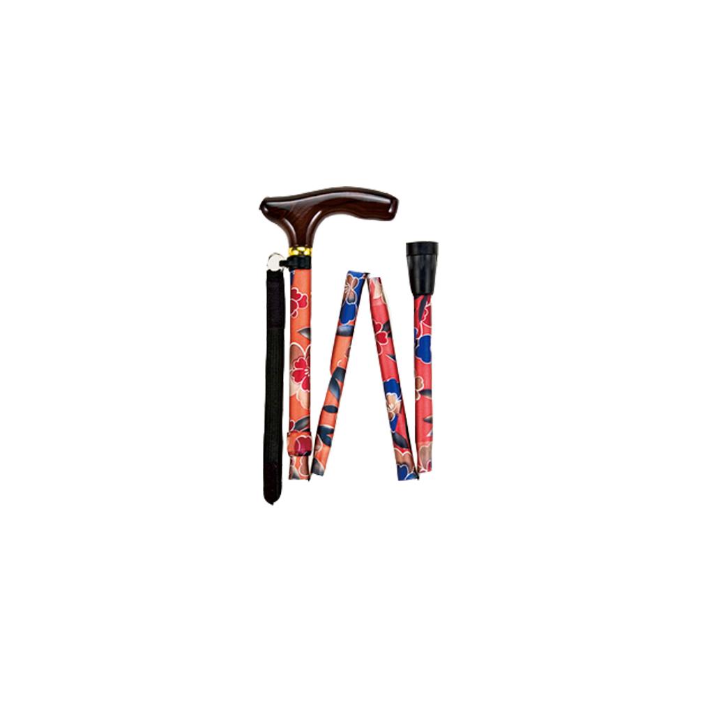 Elderly Portable Folding Non-slip Crutch Crimson Flower