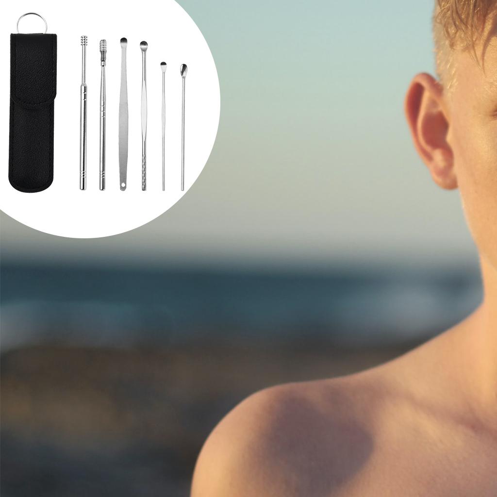 3x6Pcs Ear Wax Removal Tool Stainless Steel Earpick Household Men Women Black