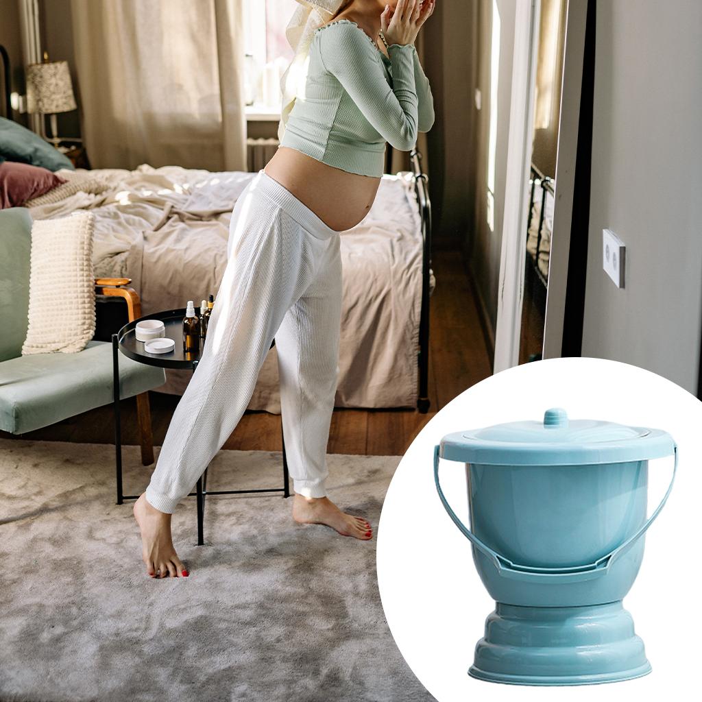 Handheld Spittoon with Lid Portable Urinal Bottle for Bedroom 28x27cm Blue