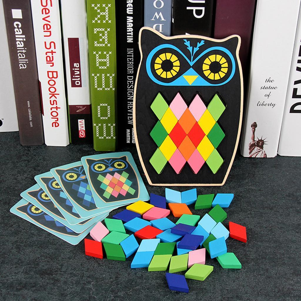 Wood Animal Jigsaw Puzzle Board Geometric Building Block Toy Educational Owl