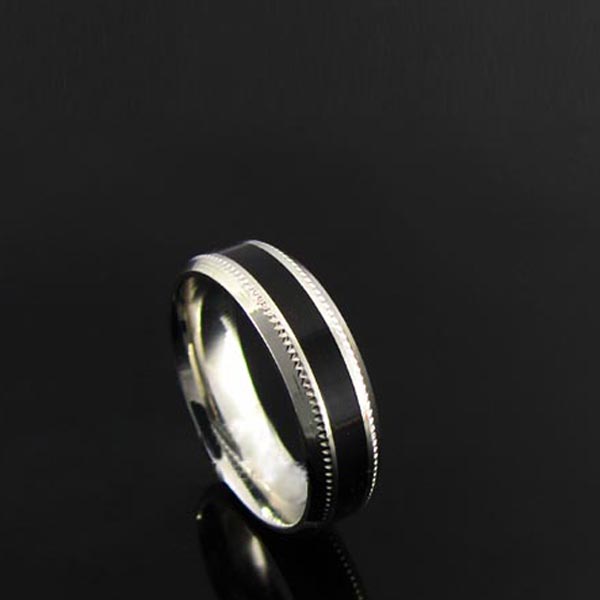 Men's Stainless Steel Band Silver W/ Black Strip Comfort Ring Size 10