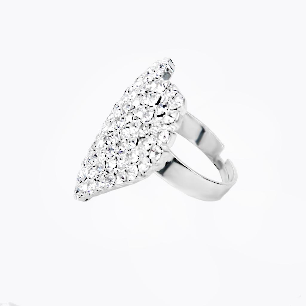 Silver Alloy Crystal Rhinestone Heart Ring Wedding Engagement Adjustable