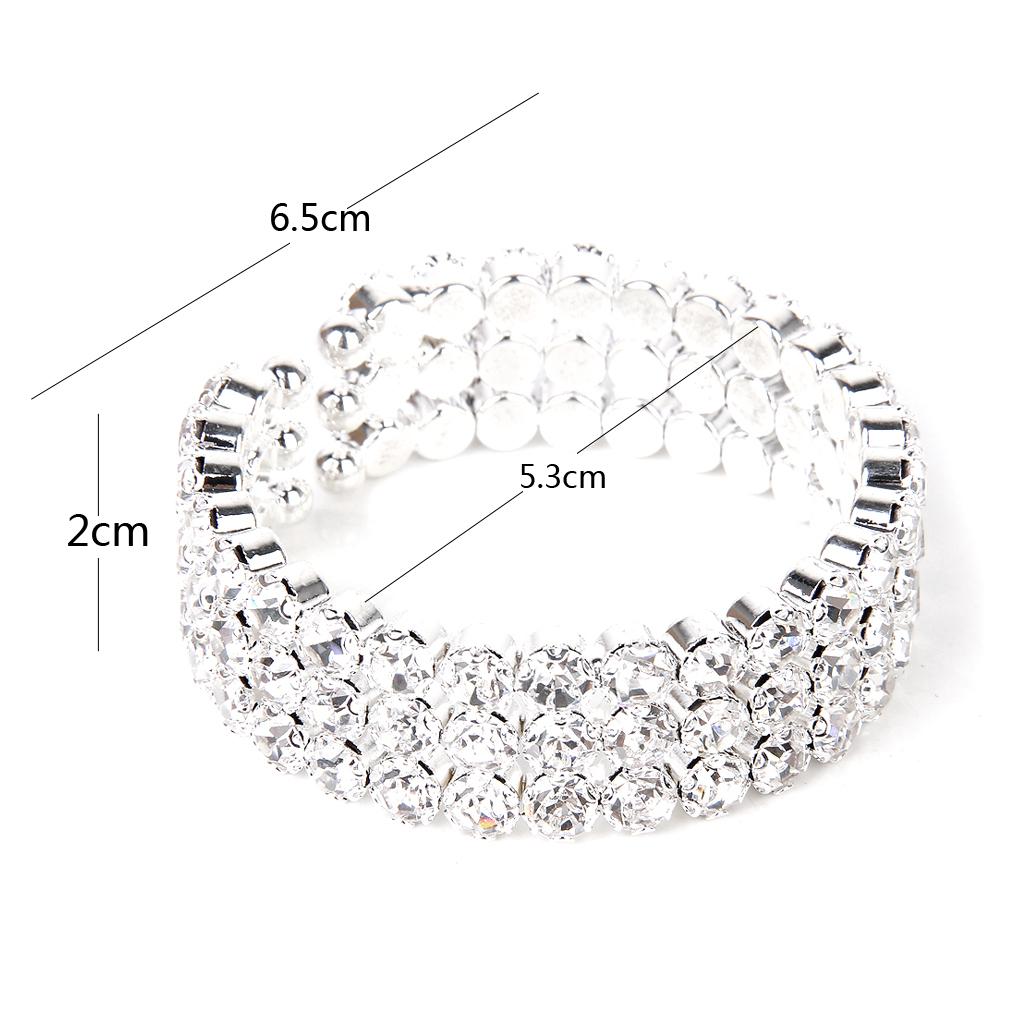 Clear Silver Wedding Bridal 3-Row Crystal Rhinestone Open Cuff Bracelet Wristband