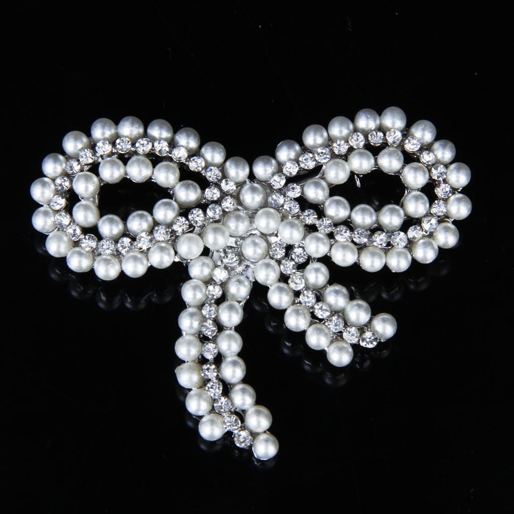 Faux Pearl Rhinestone Bowknot Bridal Wedding Party Brooch Pin