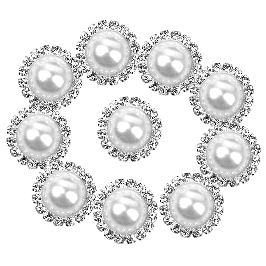 10pcs Crystal White Faux Pearl Button 21mm Flatback Embellishment