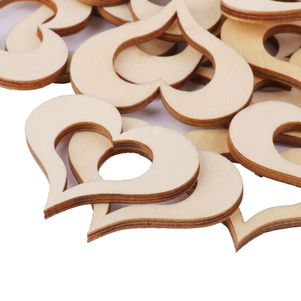 3mm Wooden Blank Hollow Heart Embellishments DIY Crafts 40mm 30pcs 