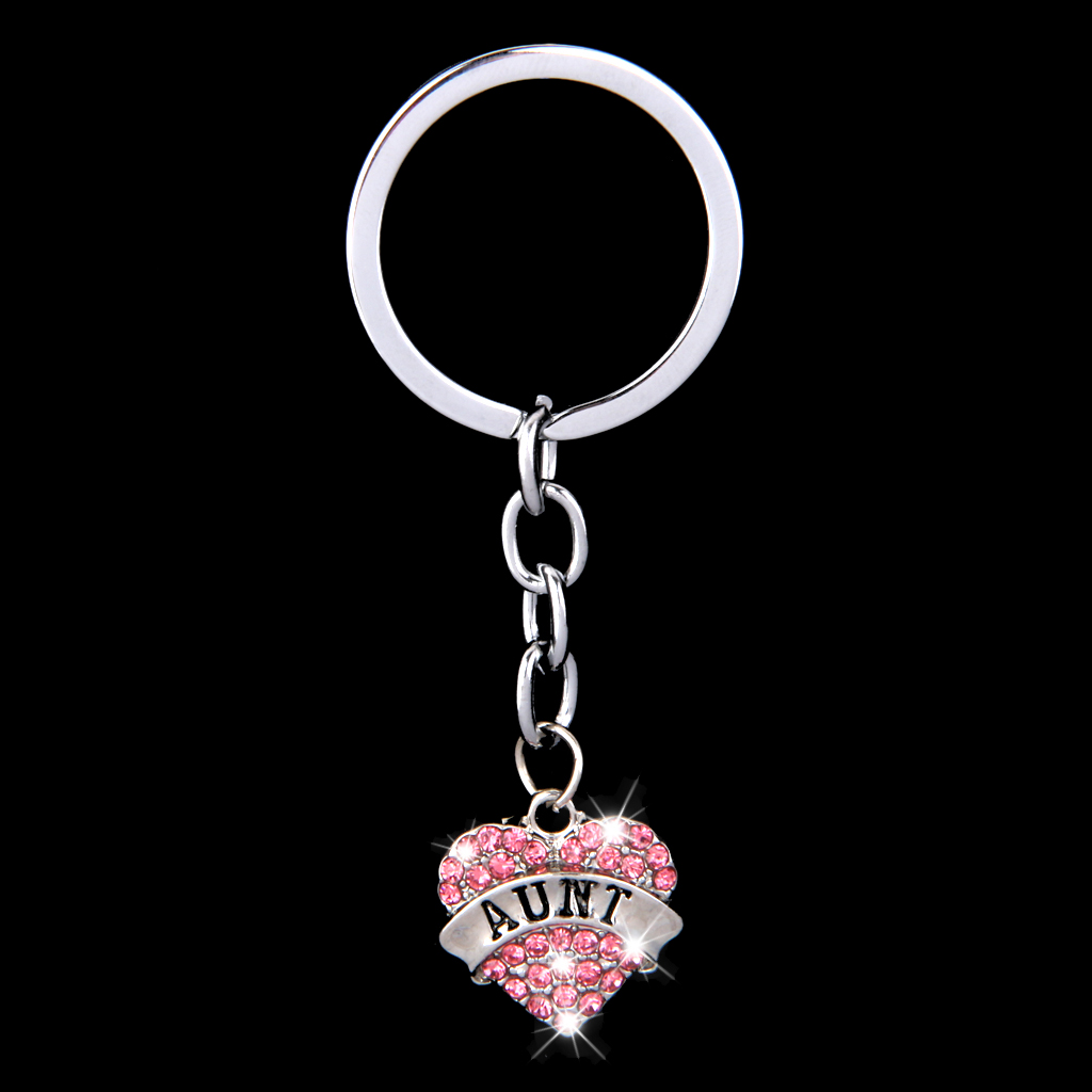 Pink Crystal Rhinestone Heart Pendant Keyring Keychain Key Chain--aunt