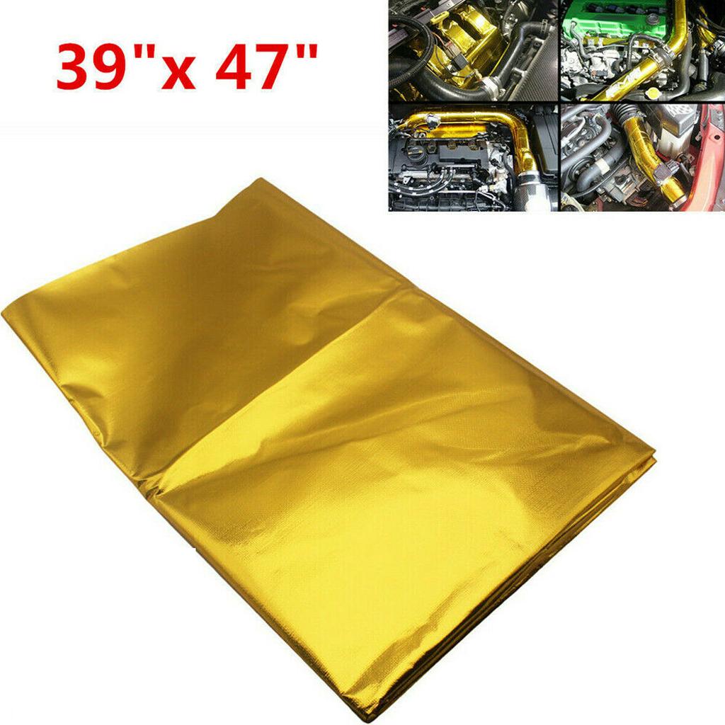 Car 39"x47" Self Adhesive Reflect Gold Heat Wrap Barrier For Thermal Exhaust